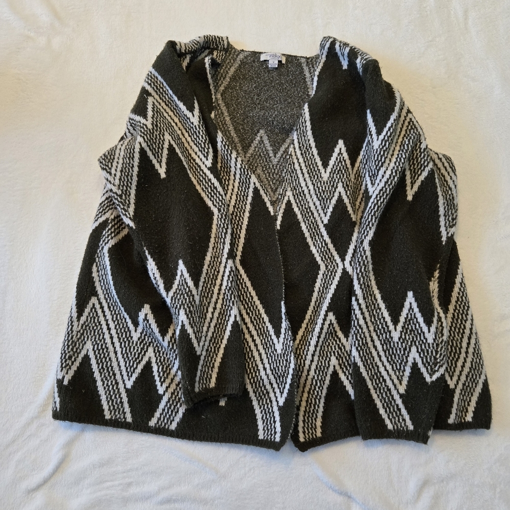 Green and White Geometric Boho Women's Sweater Great Northwest Indigo Size 1x